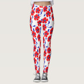 Red Flowers Blue Vines Leggings レギンス (正面)