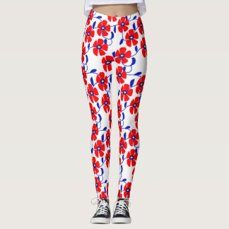 Red Flowers Blue Vines Leggings レギンス
