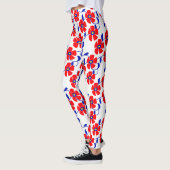Red Flowers Blue Vines Leggings レギンス (左)