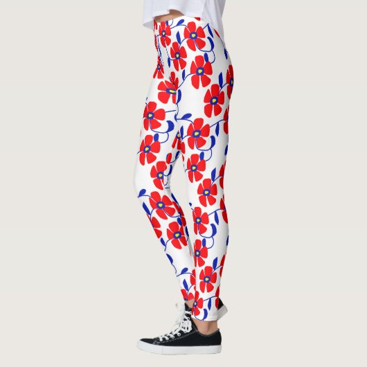 Red Flowers Blue Vines Leggings レギンス (左)