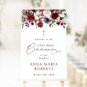 Red Flowers, Boho, First Holy Communion Welcome ポスター