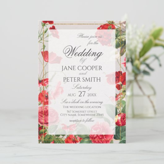 Red flowers bouquet Wedding Invitation 招待状 (スタンド正面)