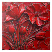 Red Flowers Ceramic Tile タイル (正面)