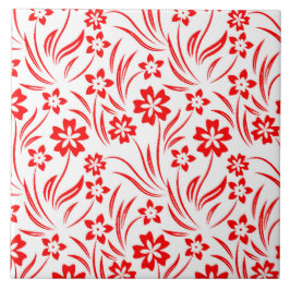 Red Flowers Ceramic Tile タイル