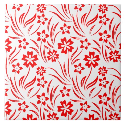 Red Flowers Ceramic Tile タイル (正面)