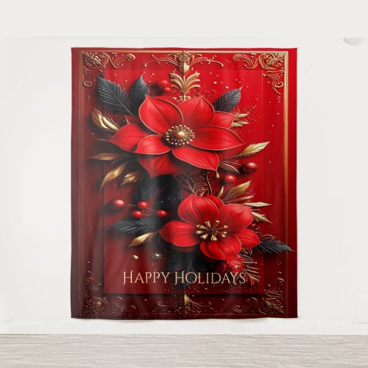 Red Flowers Decorative Holiday Backdrop タペストリー (正面)