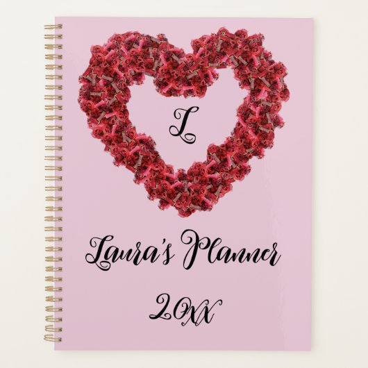 Red Flowers Heart with Customizable Text, Pictures プランナー手帳 (正面)