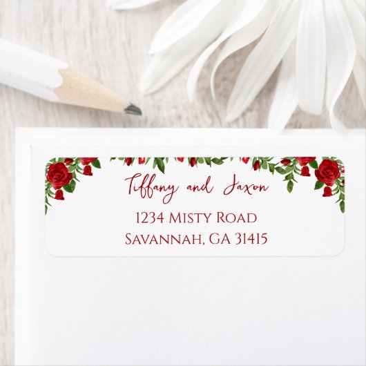 Red Flowers Modern Elegance Romantic Address ラベル (インサイチュ)