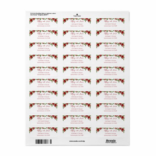 Red Flowers Modern Elegance Romantic Address ラベル (フルシート)