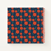 Red Flowers Pattern Dark Blue Monogram ノートブック (裏面)