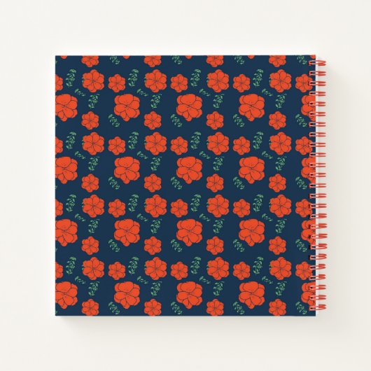 Red Flowers Pattern Dark Blue Monogram ノートブック (裏面)