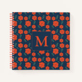 Red Flowers Pattern Dark Blue Monogram ノートブック (正面)