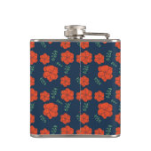 Red Flowers Pattern Dark Blue Monogram フラスク (裏面)
