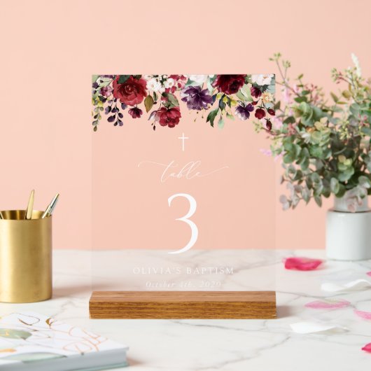 Red Flowers, Pink Flowers, Baptism Table Numbers アクリルサイン (ウェディング)