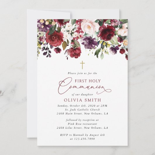 Red Flowers, Pink Flowers, First Holy Communion 招待状 (正面)