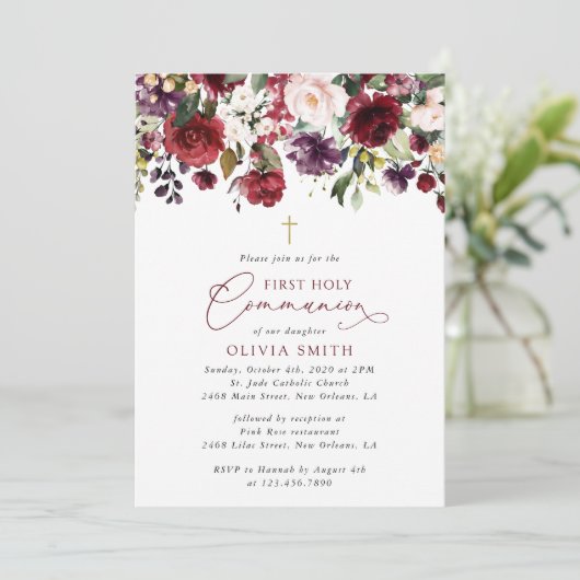 Red Flowers, Pink Flowers, First Holy Communion 招待状 (スタンド正面)