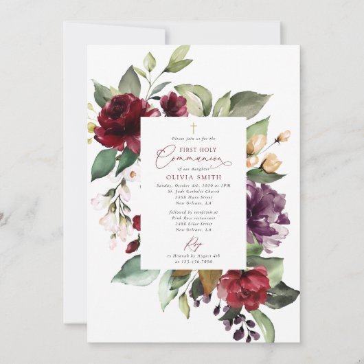 Red Flowers, Pink Flowers, First Holy Communion 招待状 (正面)