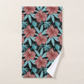 Red flowers tropical seamless pattern &blue leaves バスタオルセット (ハンドタオル)