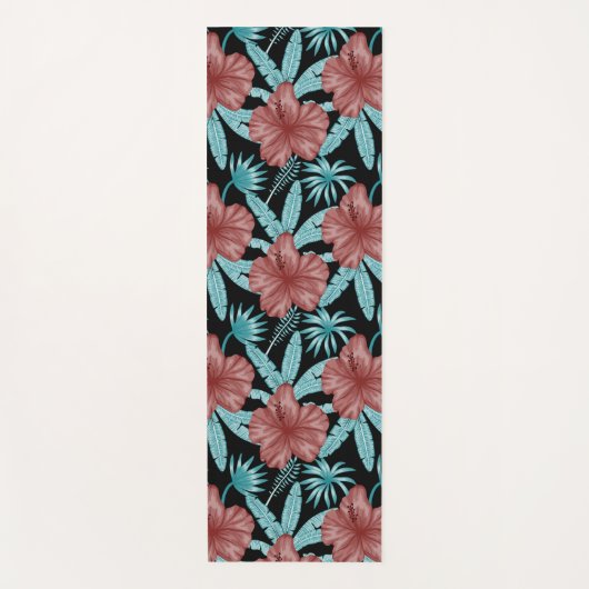 Red flowers tropical seamless pattern &blue leaves ヨガマット (正面)