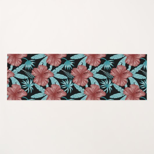 Red flowers tropical seamless pattern &blue leaves ヨガマット (正面(横))
