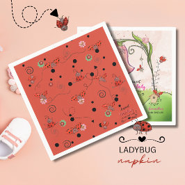 Red Flying Ladybug Pattern Baby Shower Napkins スタンダードカクテルナプキン