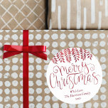Red Foil Effect Typography Merry Christmas ラウンドシール<br><div class="desc">Send out this year's holiday greetings in style with these unique and modern holiday stickers. The design features a festive red foil effect typography script "Merry Christmas" with matching hanging foliage on a clean white background. These stickers can be used as envelope seals, Christmas gift tags, holiday party favor stickers,...</div>