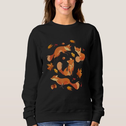 Red Forest Fox Baby Animal Autumn Fall Leaves スウェットシャツ (正面)