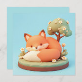 Red Fox 3D Clay Style Floral Tree Postcard (正面/裏面)