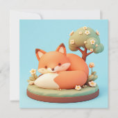 Red Fox 3D Clay Style Floral Tree Postcard (正面)