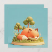 Red Fox 3D Clay Style Forest Meadow Postcard (正面/裏面)