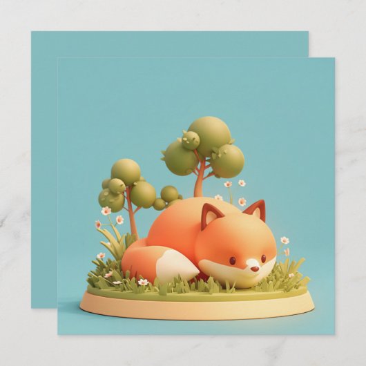 Red Fox 3D Clay Style Forest Meadow Postcard (正面/裏面)