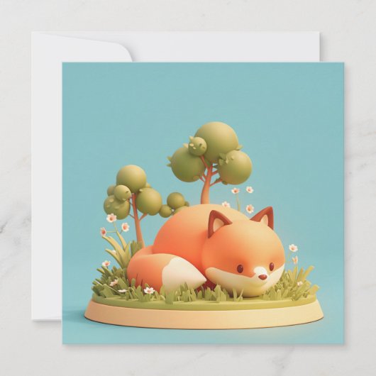 Red Fox 3D Clay Style Forest Meadow Postcard (正面)
