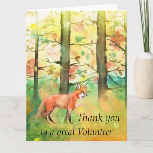 Red Fox Animal Autumn Fall Trees Thanks Volunteer サンキューカード (正面)