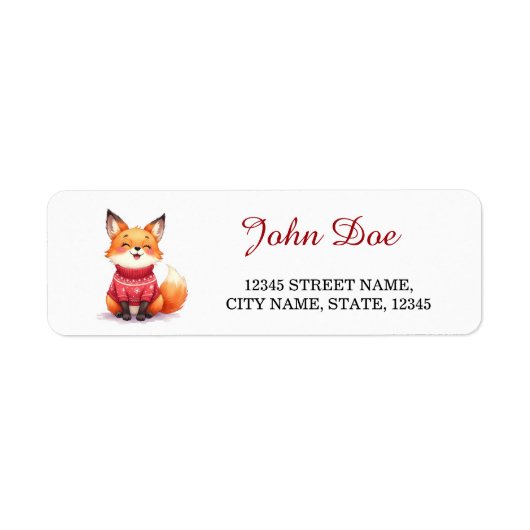 Red Fox Christmas Sweater Return Address Labels ラベル (正面)