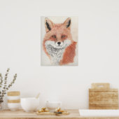 Red Fox Colored Pencil Drawing Print ポスター (キッチン)