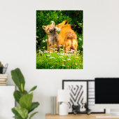 Red Fox Family Wildlife Tender Nature Art Print ポスター (ホームオフィス)