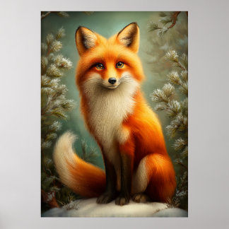 Red fox in winter forest ポスター