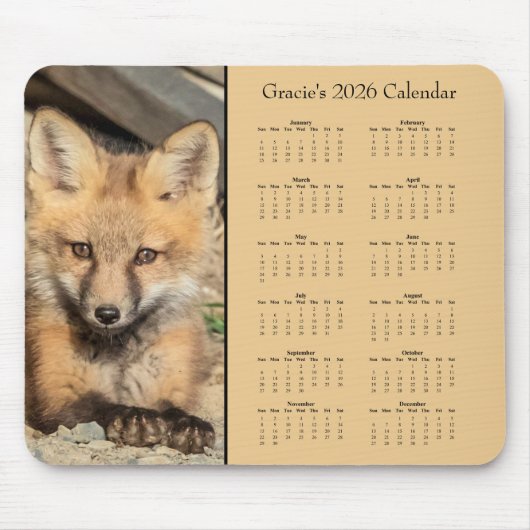 Red Fox Kit - カスタマイズ可能な2025年カレンダー マウスパッド (正面)