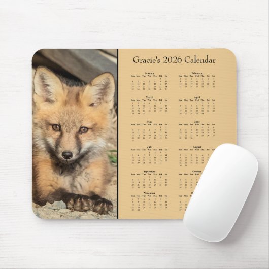 Red Fox Kit - Customizable full year 2025 calendar マウスパッド (マウス)