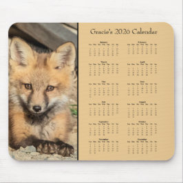 Red Fox Kit - Customizable full year 2025 calendar マウスパッド