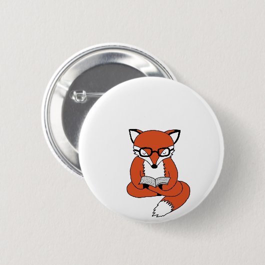 Red fox reading book 缶バッジ (正面&裏面)