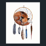 Red Fox Sleeping on Dreamcatcher ポスター<br><div class="desc">Watercolor Aboriginal Art</div>