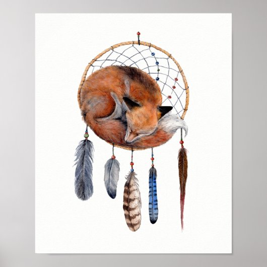 Red Fox Sleeping on Dreamcatcher ポスター (正面)