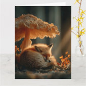 Red Fox Sleeping Under Giant Mushroom カード (黄色い花)