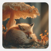 Red Fox Sleeping Under Giant Mushroom スクエアシール (正面)