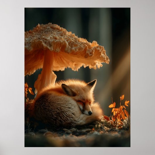 Red Fox Sleeping Under Giant Mushroom ポスター (正面)