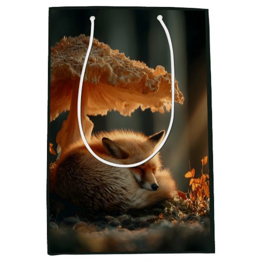 Red Fox Sleeping Under Giant Mushroom ミディアムペーパーバッグ (正面)