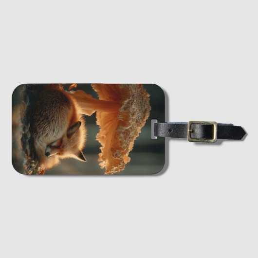 Red Fox Sleeping Under Giant Mushroom ラゲッジタグ (正面横)