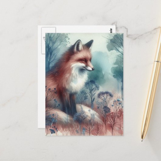 Red Fox Watercolor ポストカード (正面/裏面インサイチュ)