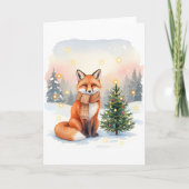 Red Fox with Brown Scarf and Christmas Tree カード (正面)